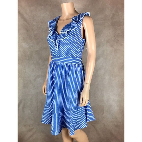 JULIA JORDAN Blue/White Striped Ruffled Dress 6 - Picture 6 of 10